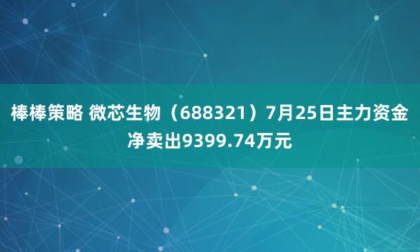 棒棒策略 微芯生物（688321）7月25日主力资金净卖出9399.74万元