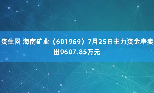 资生网 海南矿业（601969）7月25日主力资金净卖出9607.85万元